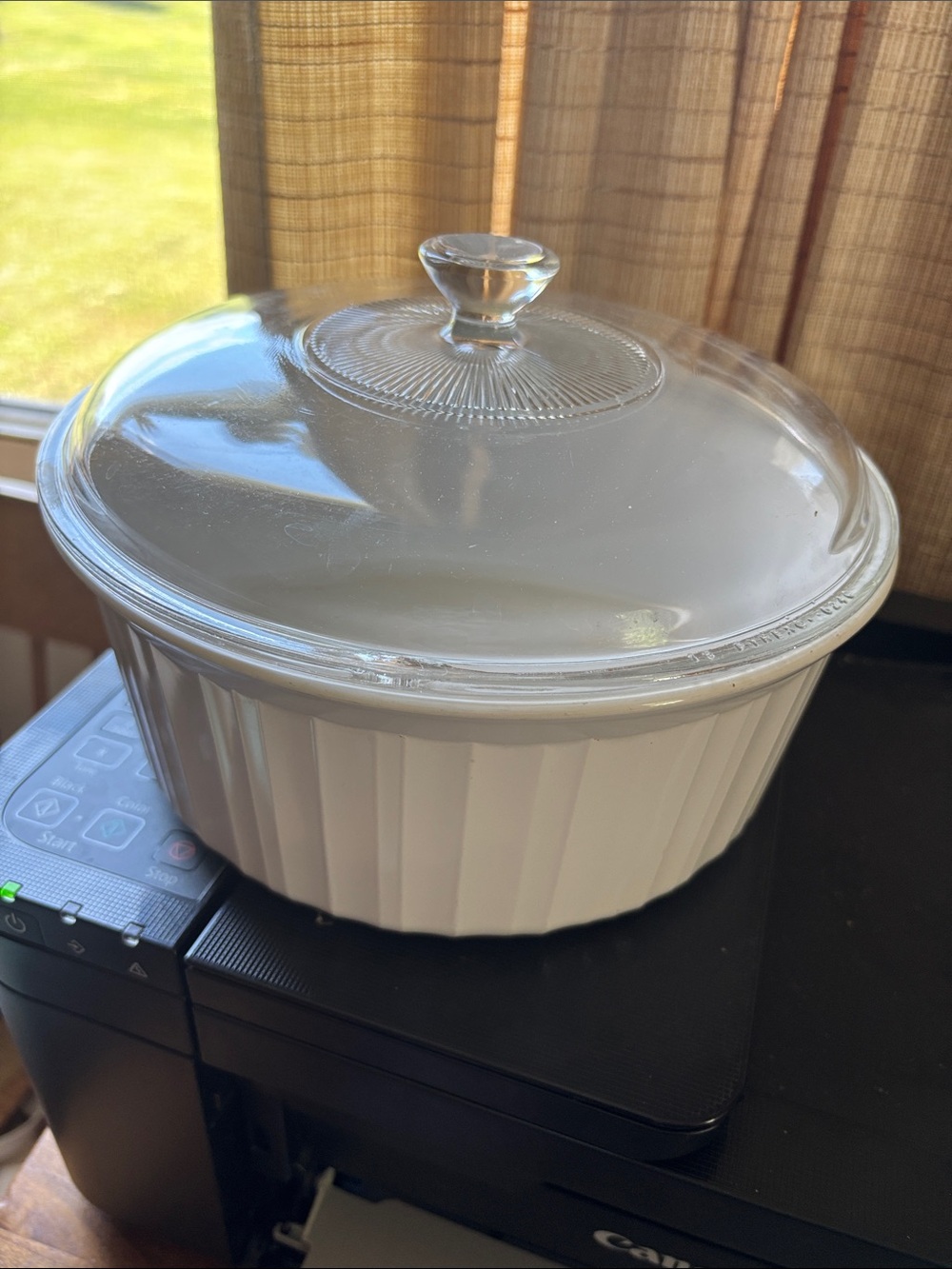 CorningWare French White covered casserole